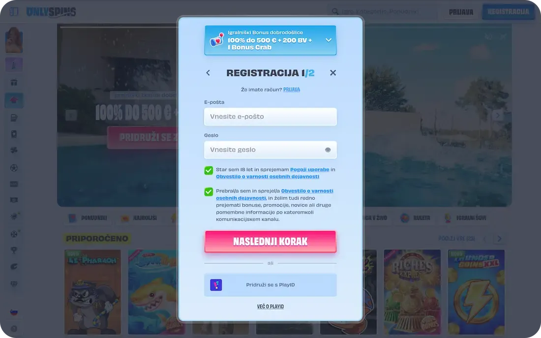 onlyspins casino registracija